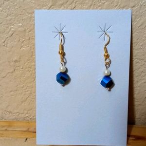 Hand crafted 1/2" Dangle earrings blue cut glass